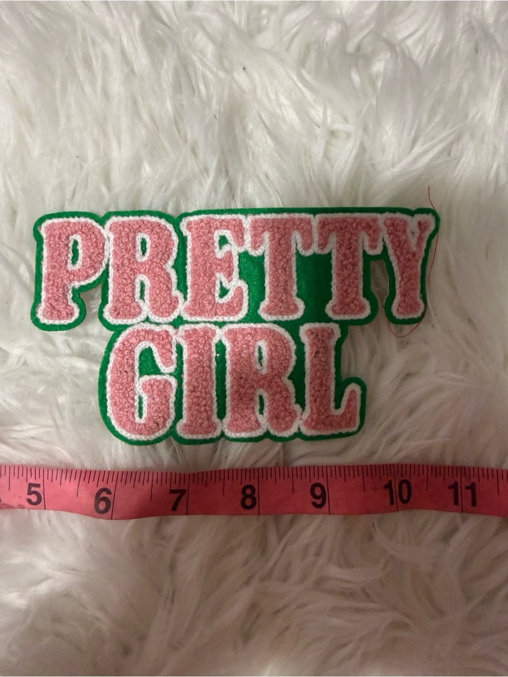 Pretty Girl Pink Chenille Patch with Green Outline